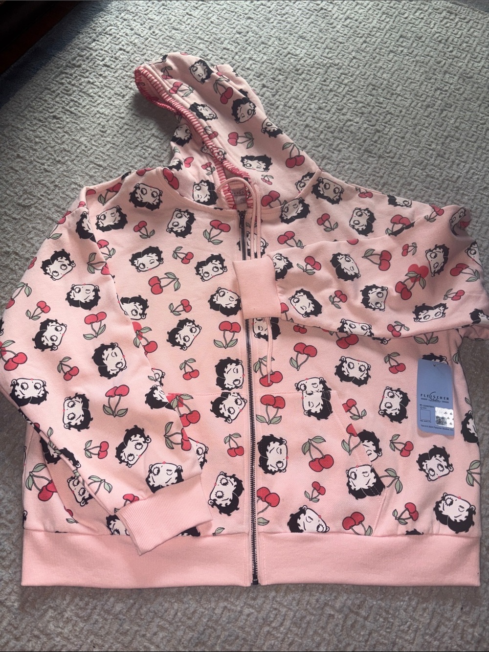 New! NEVER USED! Pink Betty Boop Zip Hoodie with Cherries